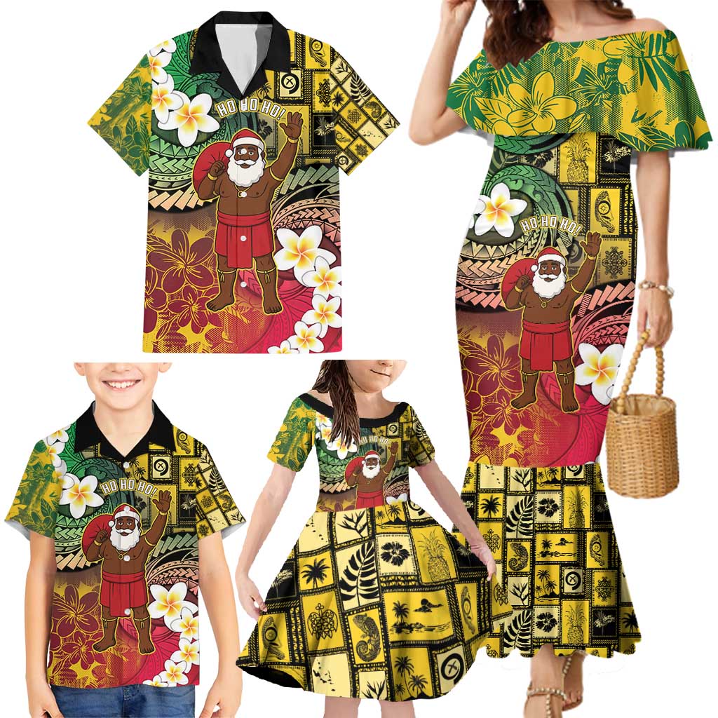 Vanuatu Christmas Family Matching Mermaid Dress and Hawaiian Shirt Ni-Van Santa Retro Style - Polynesian Pride