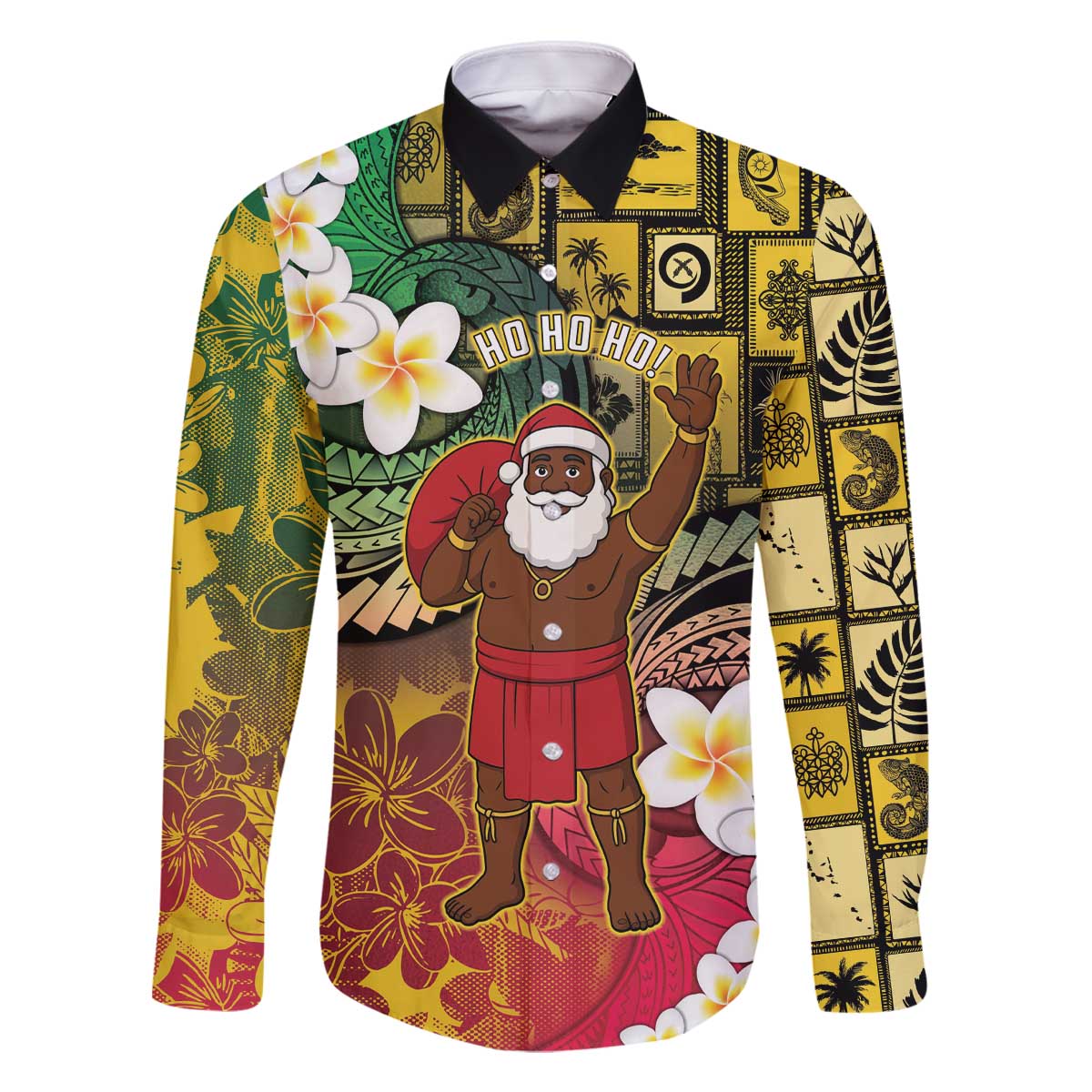 Vanuatu Christmas Family Matching Off The Shoulder Long Sleeve Dress and Hawaiian Shirt Ni-Van Santa Retro Style - Polynesian Pride