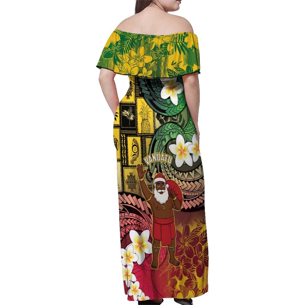 Vanuatu Christmas Family Matching Off Shoulder Maxi Dress and Hawaiian Shirt Ni-Van Santa Retro Style - Polynesian Pride