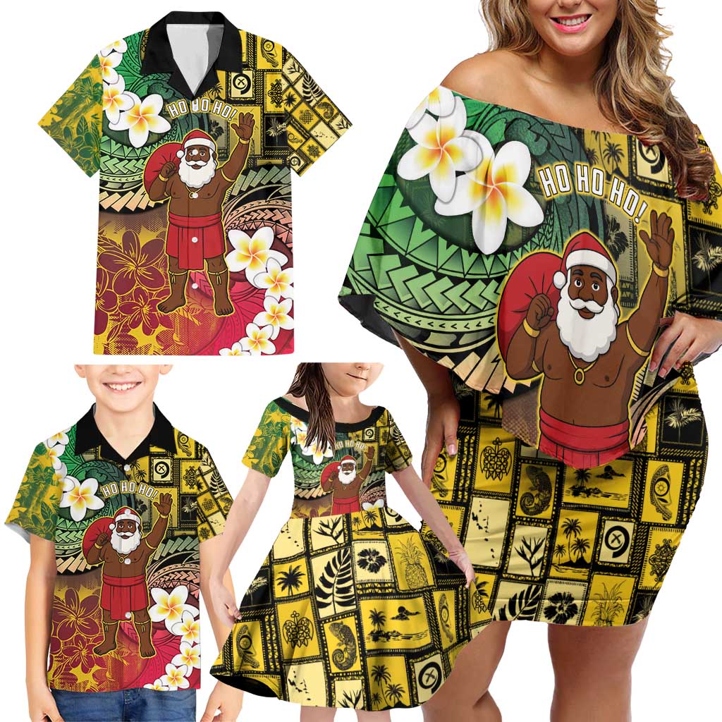 Vanuatu Christmas Family Matching Off Shoulder Short Dress and Hawaiian Shirt Ni-Van Santa Retro Style - Polynesian Pride