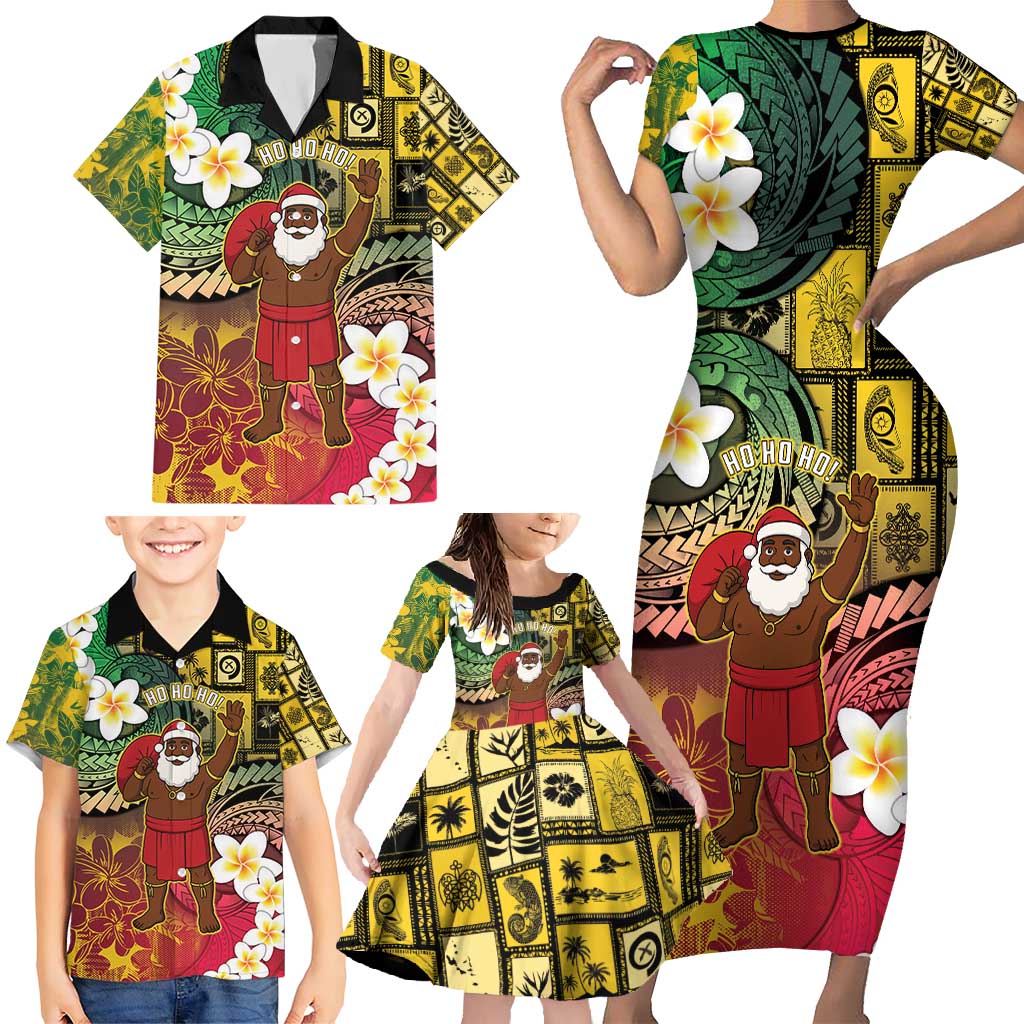 Vanuatu Christmas Family Matching Short Sleeve Bodycon Dress and Hawaiian Shirt Ni-Van Santa Retro Style - Polynesian Pride