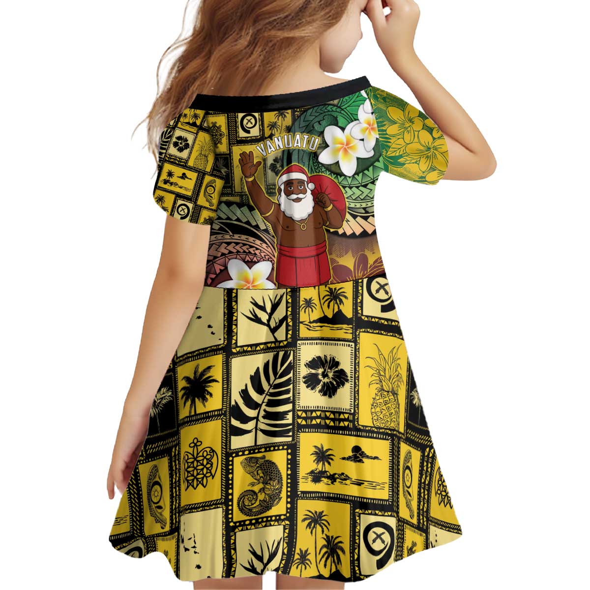 Vanuatu Christmas Kid Short Sleeve Dress Ni-Van Santa Retro Style - Polynesian Pride