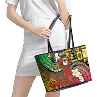 Vanuatu Christmas Leather Tote Bag Ni-Van Santa Retro Style - Polynesian Pride