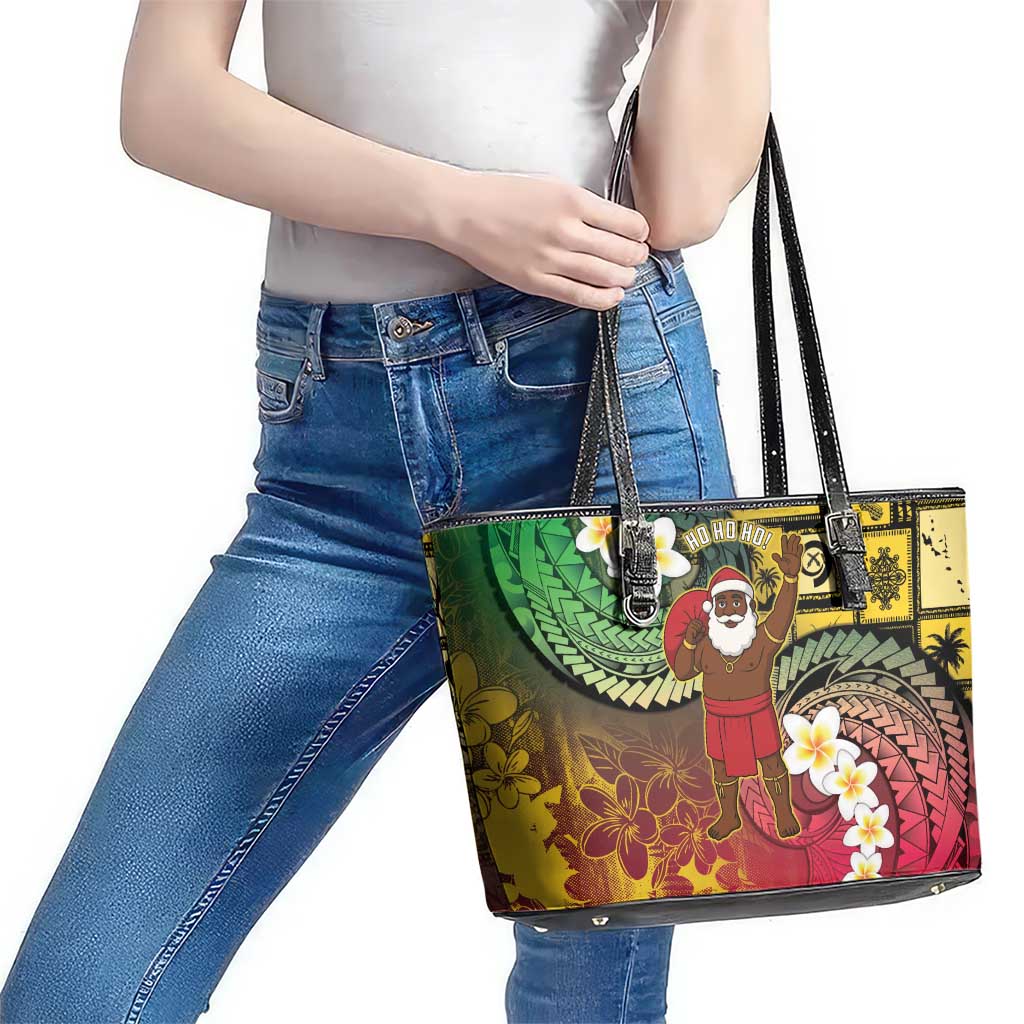 Vanuatu Christmas Leather Tote Bag Ni-Van Santa Retro Style - Polynesian Pride