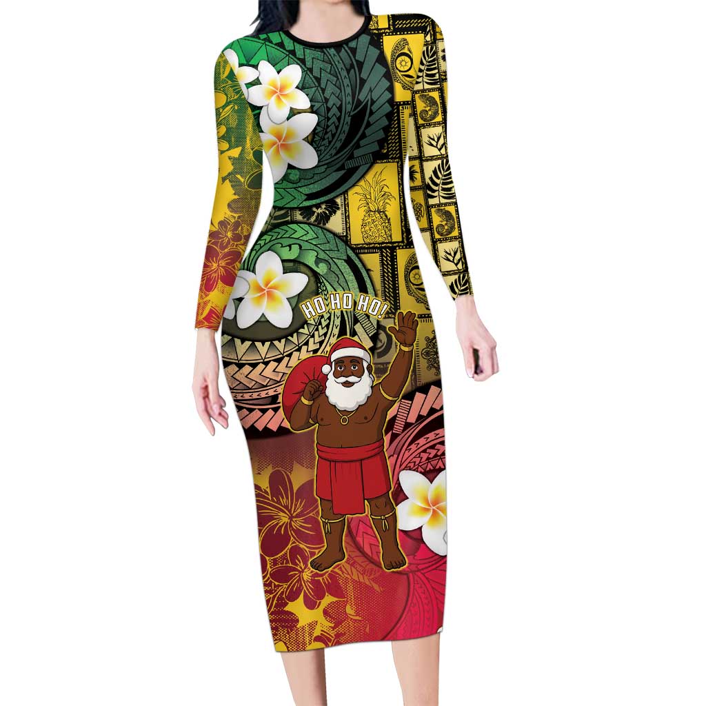 Vanuatu Christmas Long Sleeve Bodycon Dress Ni-Van Santa Retro Style - Polynesian Pride