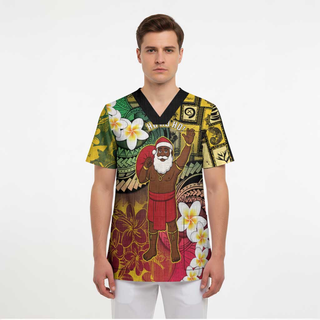 Vanuatu Christmas Scrub Top Ni-Van Santa Retro Style - Polynesian Pride