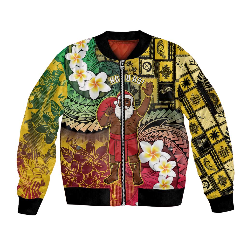 Vanuatu Christmas Sleeve Zip Bomber Jacket Ni-Van Santa Retro Style - Polynesian Pride