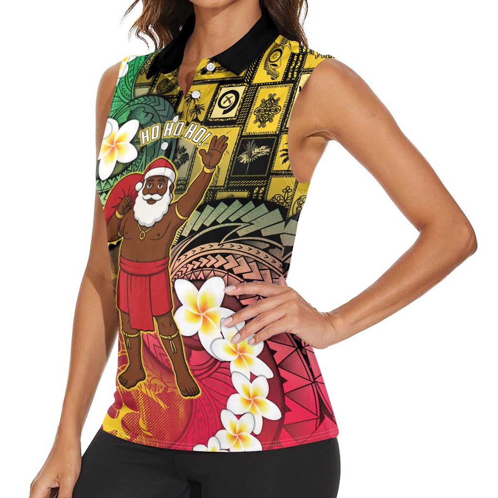 Vanuatu Christmas Women Sleeveless Polo Shirt Ni-Van Santa Retro Style - Polynesian Pride