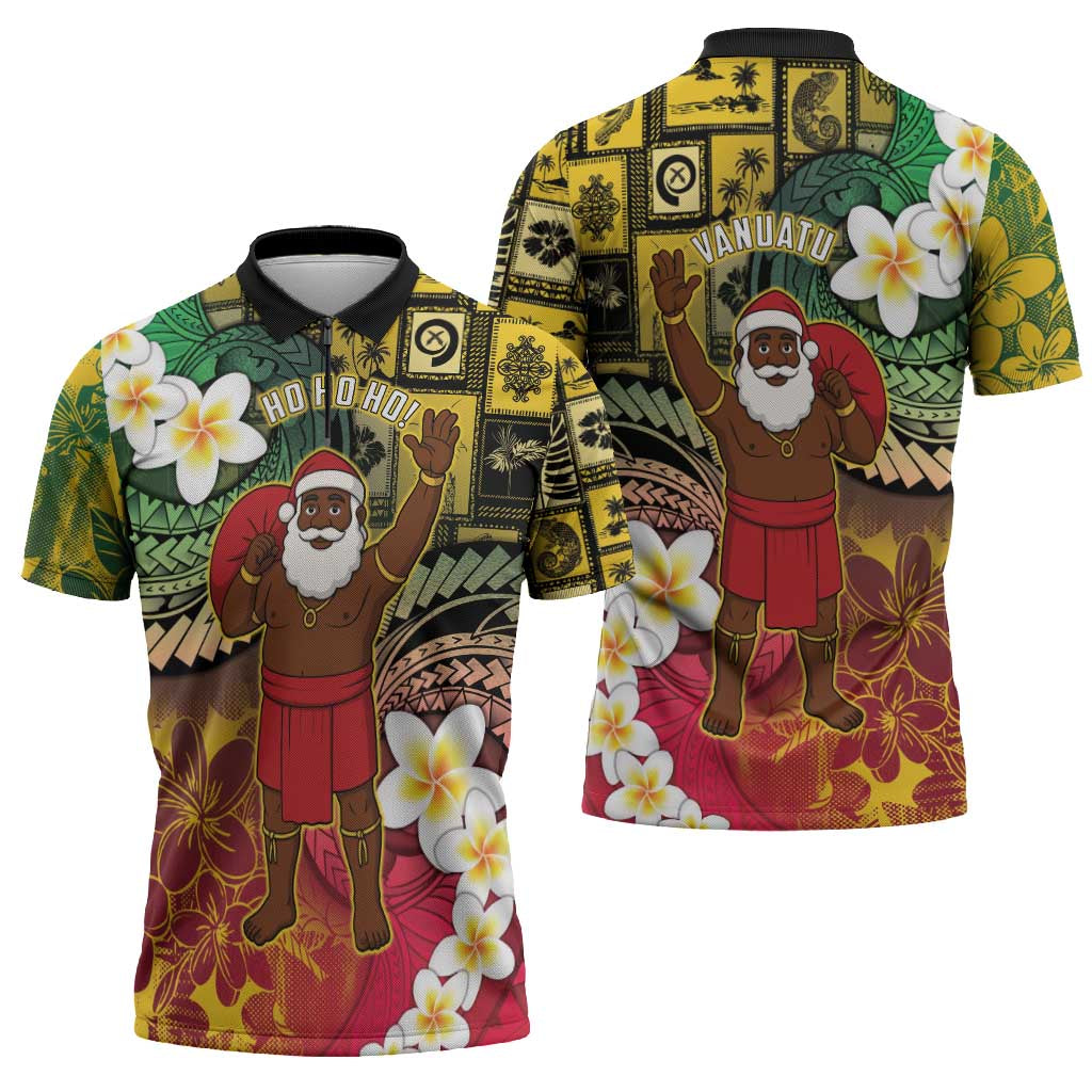Vanuatu Christmas Zipper Polo Shirt Ni-Van Santa Retro Style - Polynesian Pride
