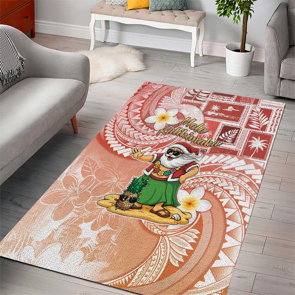 Hawaii Mele Kalikimaka Area Rug Hula Santa Retro Style Red - Polynesian Pride