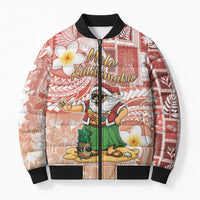 Hawaii Mele Kalikimaka Bomber Puffer Jacket Hula Santa Retro Style Red - Polynesian Pride