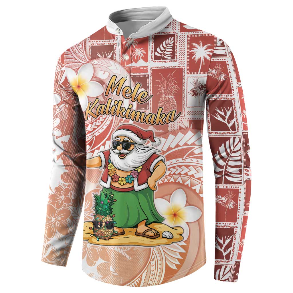 Hawaii Mele Kalikimaka Button Sweatshirt Hula Santa Retro Style Red - Polynesian Pride