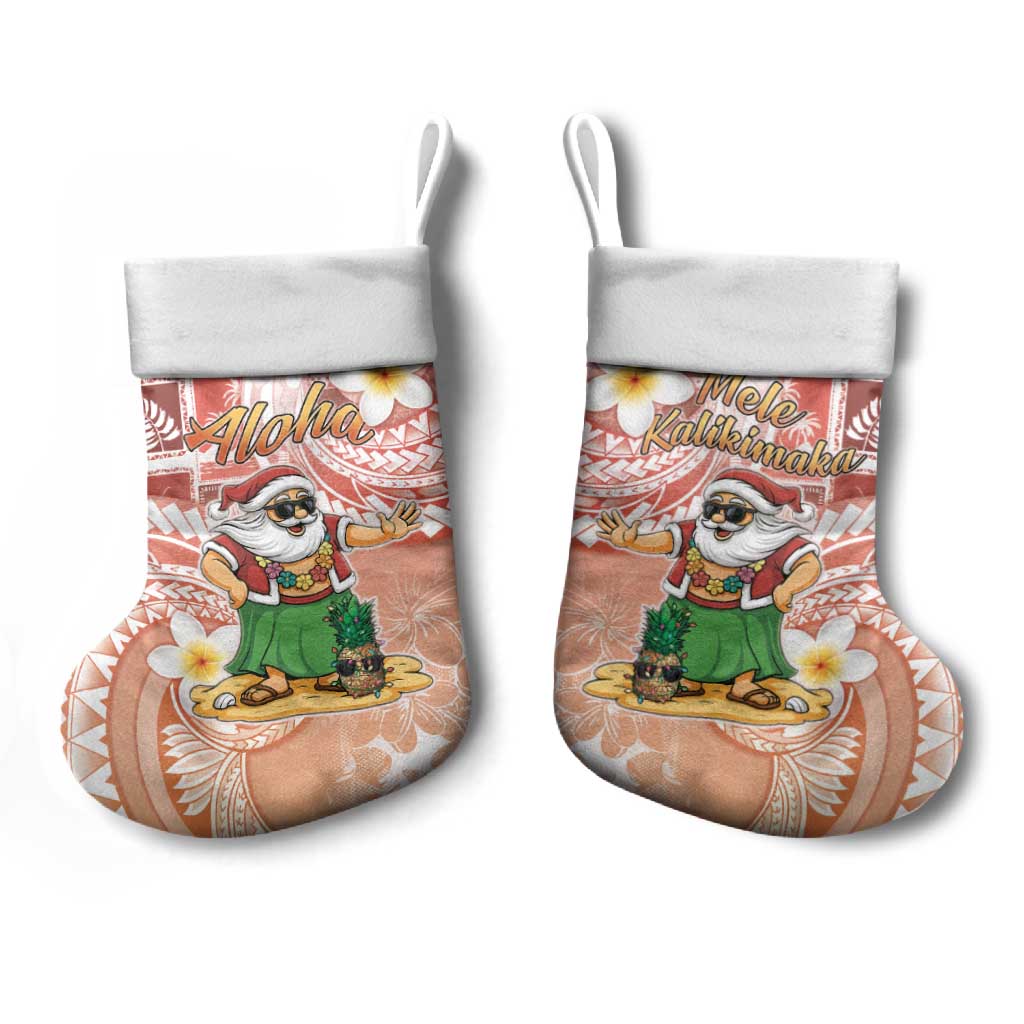 Hawaii Mele Kalikimaka Christmas Stocking Hula Santa Retro Style Red - Polynesian Pride