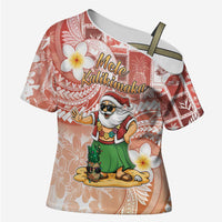 Hawaii Mele Kalikimaka Cross Shoulder Shirt Hula Santa Retro Style Red - Polynesian Pride