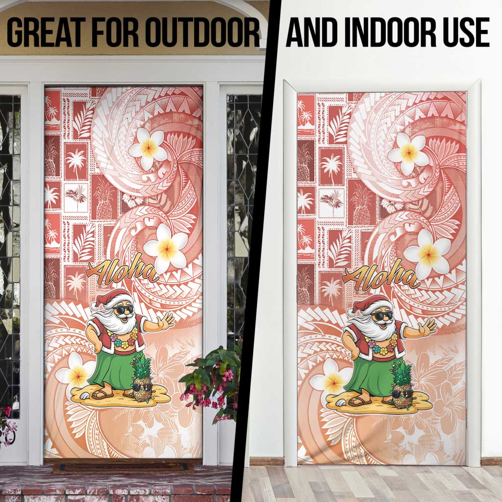 Hawaii Mele Kalikimaka Door Cover Hula Santa Retro Style Red - Polynesian Pride