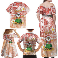 Hawaii Mele Kalikimaka Family Matching Off Shoulder Maxi Dress and Hawaiian Shirt Hula Santa Retro Style Red - Polynesian Pride