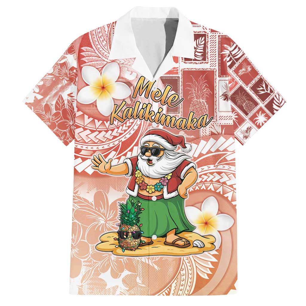Hawaii Mele Kalikimaka Family Matching Off Shoulder Maxi Dress and Hawaiian Shirt Hula Santa Retro Style Red - Polynesian Pride