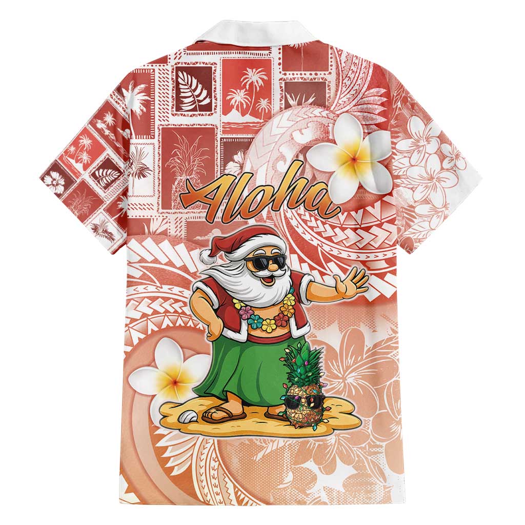 Hawaii Mele Kalikimaka Family Matching Off Shoulder Short Dress and Hawaiian Shirt Hula Santa Retro Style Red - Polynesian Pride