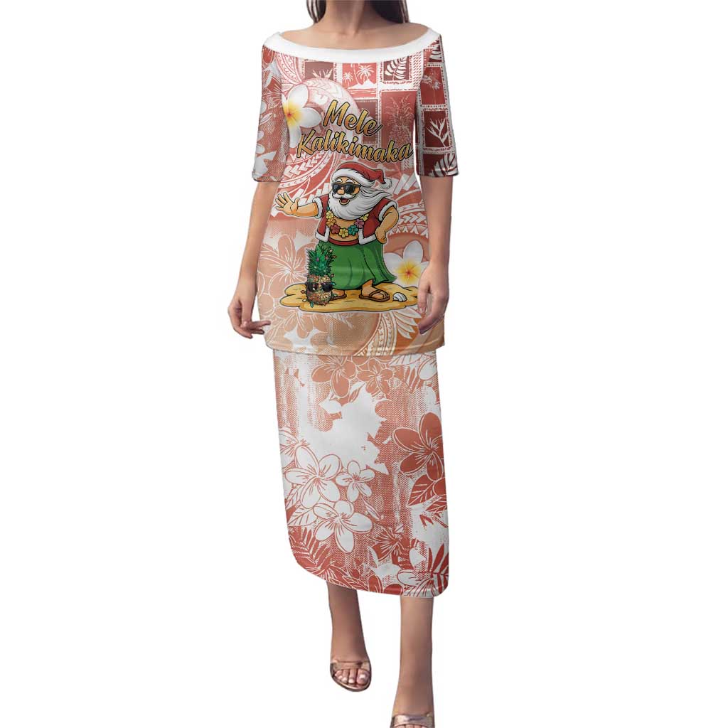 Hawaii Mele Kalikimaka Family Matching Puletasi and Hawaiian Shirt Hula Santa Retro Style Red - Polynesian Pride