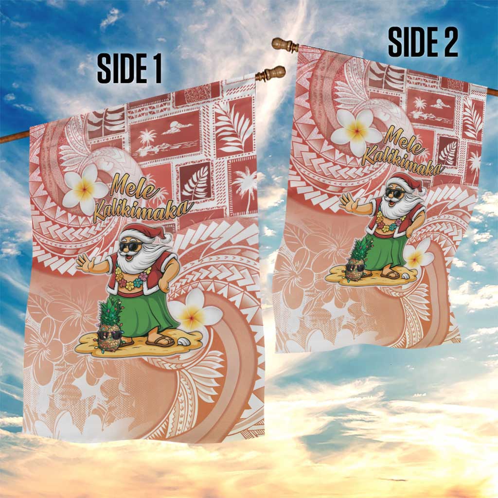 Hawaii Mele Kalikimaka Garden Flag Hula Santa Retro Style Red - Polynesian Pride