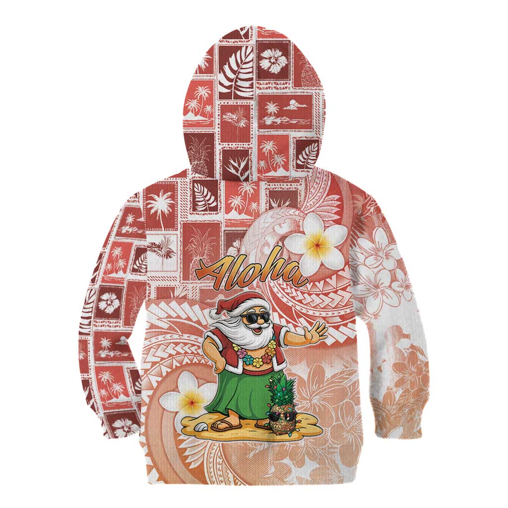 Hawaii Mele Kalikimaka Kid Hoodie Hula Santa Retro Style Red - Polynesian Pride
