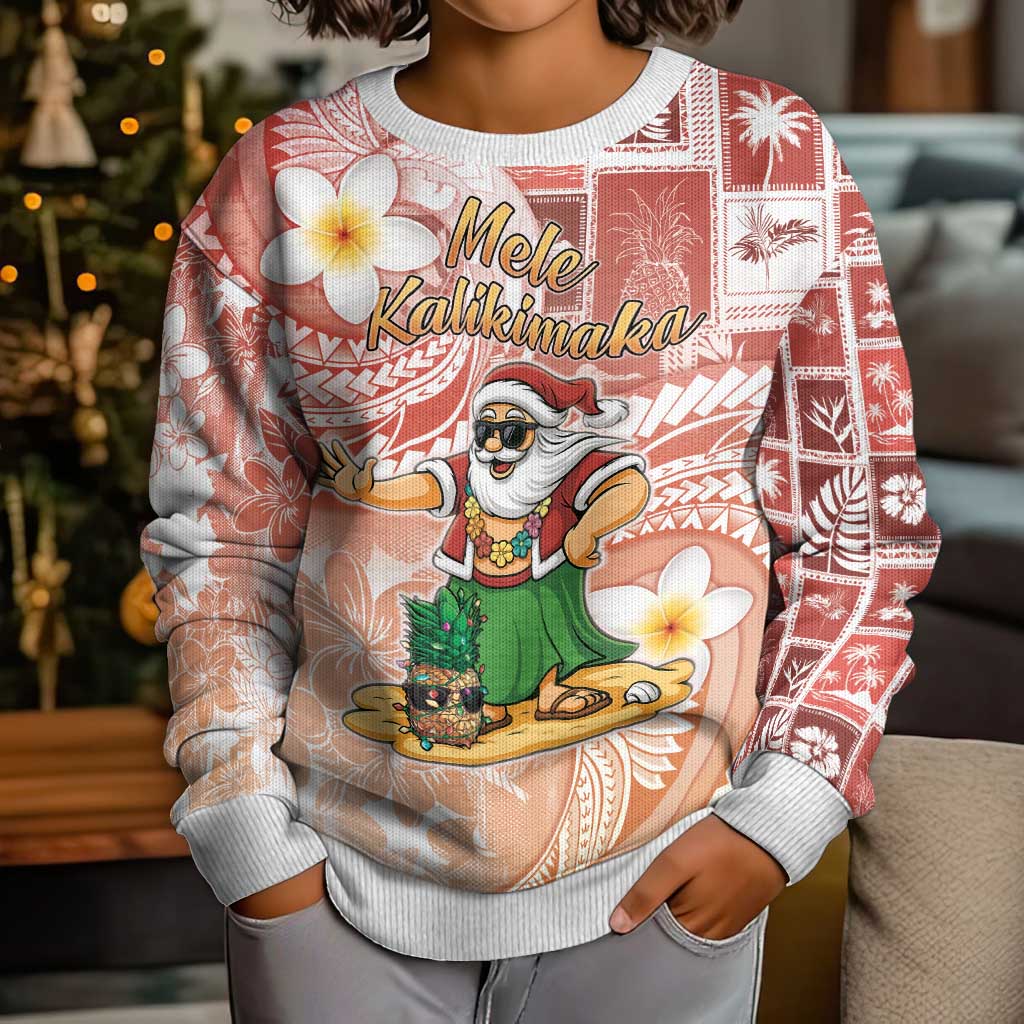 Hawaii Mele Kalikimaka Kid Ugly Christmas Sweater Hula Santa Retro Style Red - Polynesian Pride