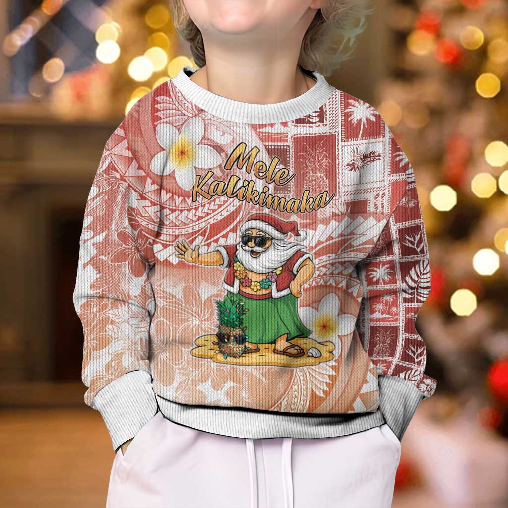 Hawaii Mele Kalikimaka Kid Ugly Christmas Sweater Hula Santa Retro Style Red - Polynesian Pride