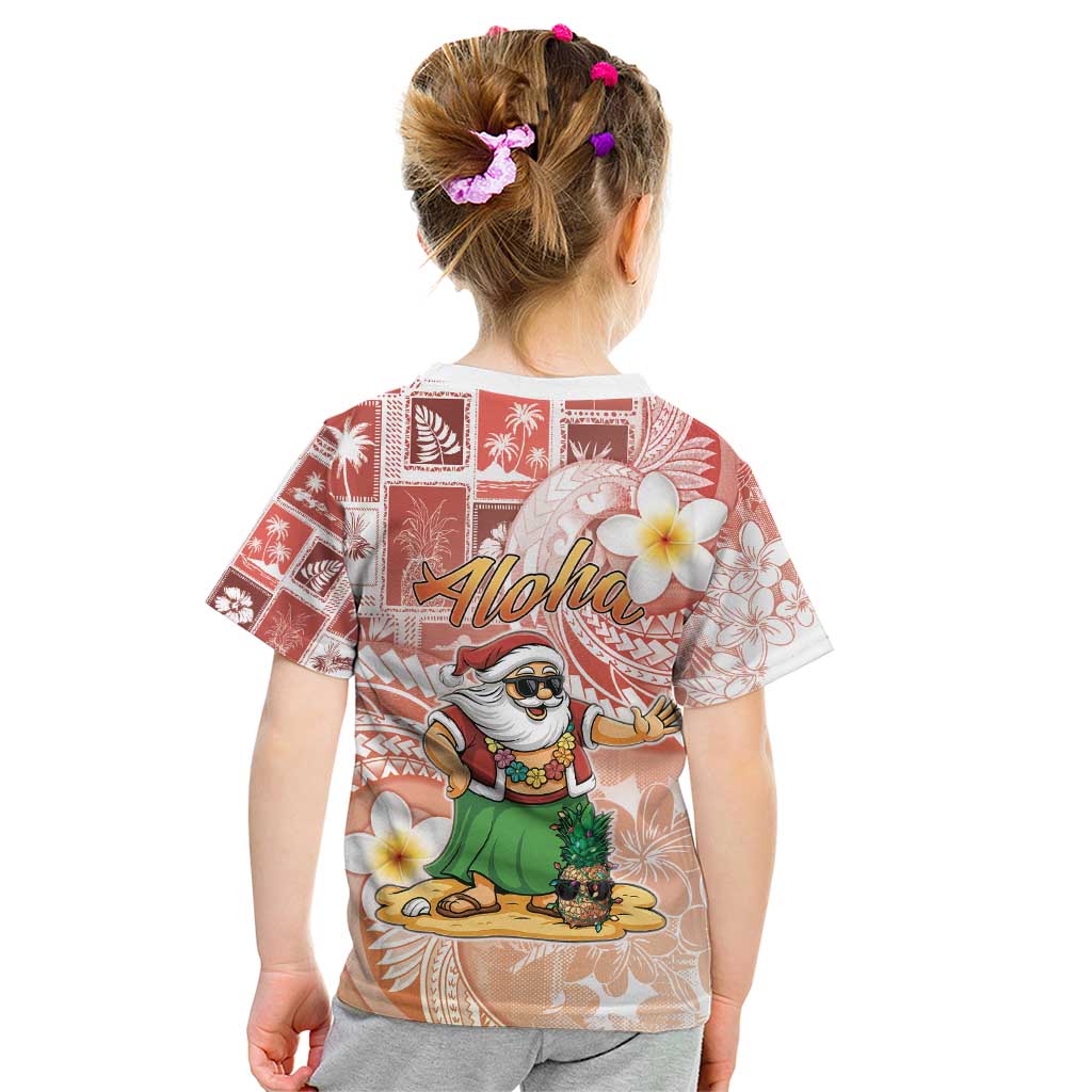 Hawaii Mele Kalikimaka Kid T Shirt Hula Santa Retro Style Red - Polynesian Pride