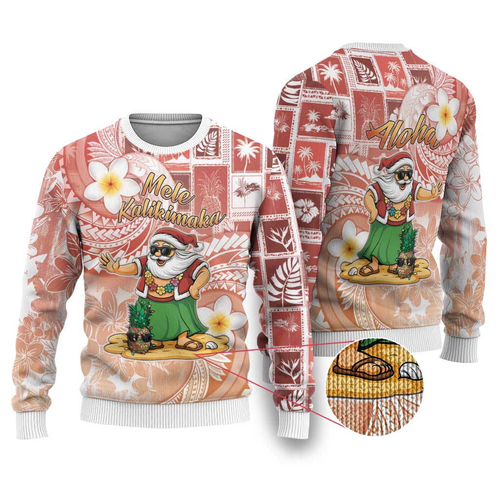 Hawaii Mele Kalikimaka Ugly Christmas Sweater Hula Santa Retro Style Red - Polynesian Pride