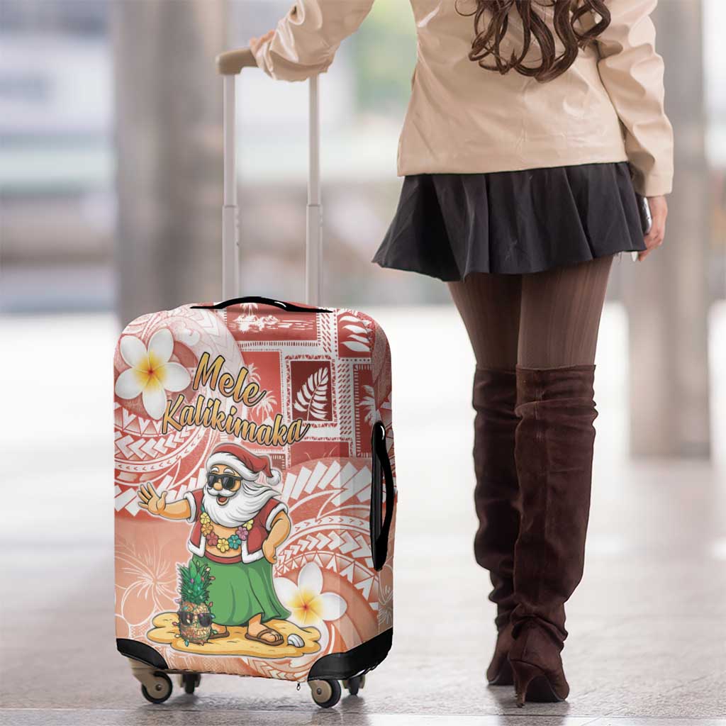 Hawaii Mele Kalikimaka Luggage Cover Hula Santa Retro Style Red - Polynesian Pride