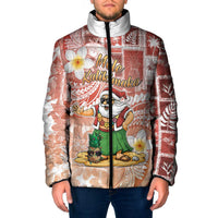 Hawaii Mele Kalikimaka Padded Jacket Hula Santa Retro Style Red - Polynesian Pride