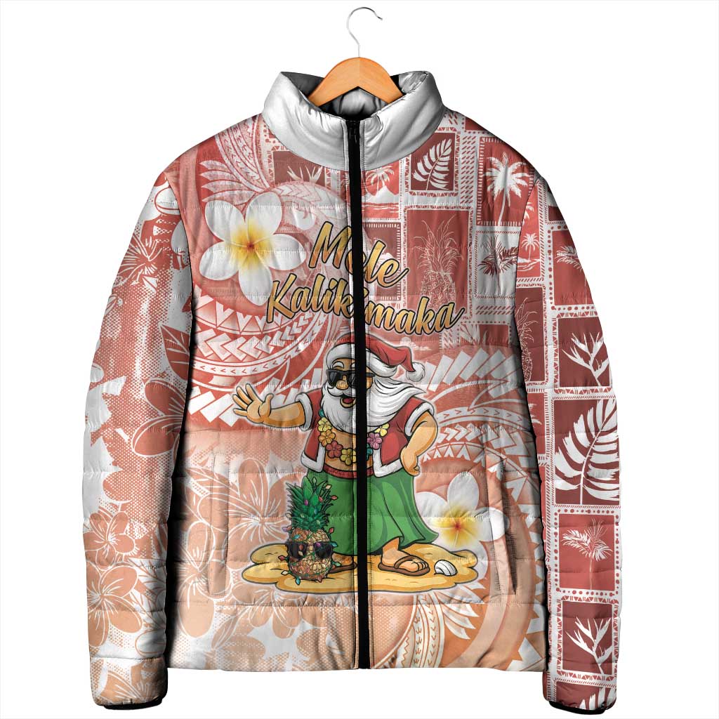 Hawaii Mele Kalikimaka Padded Jacket Hula Santa Retro Style Red - Polynesian Pride