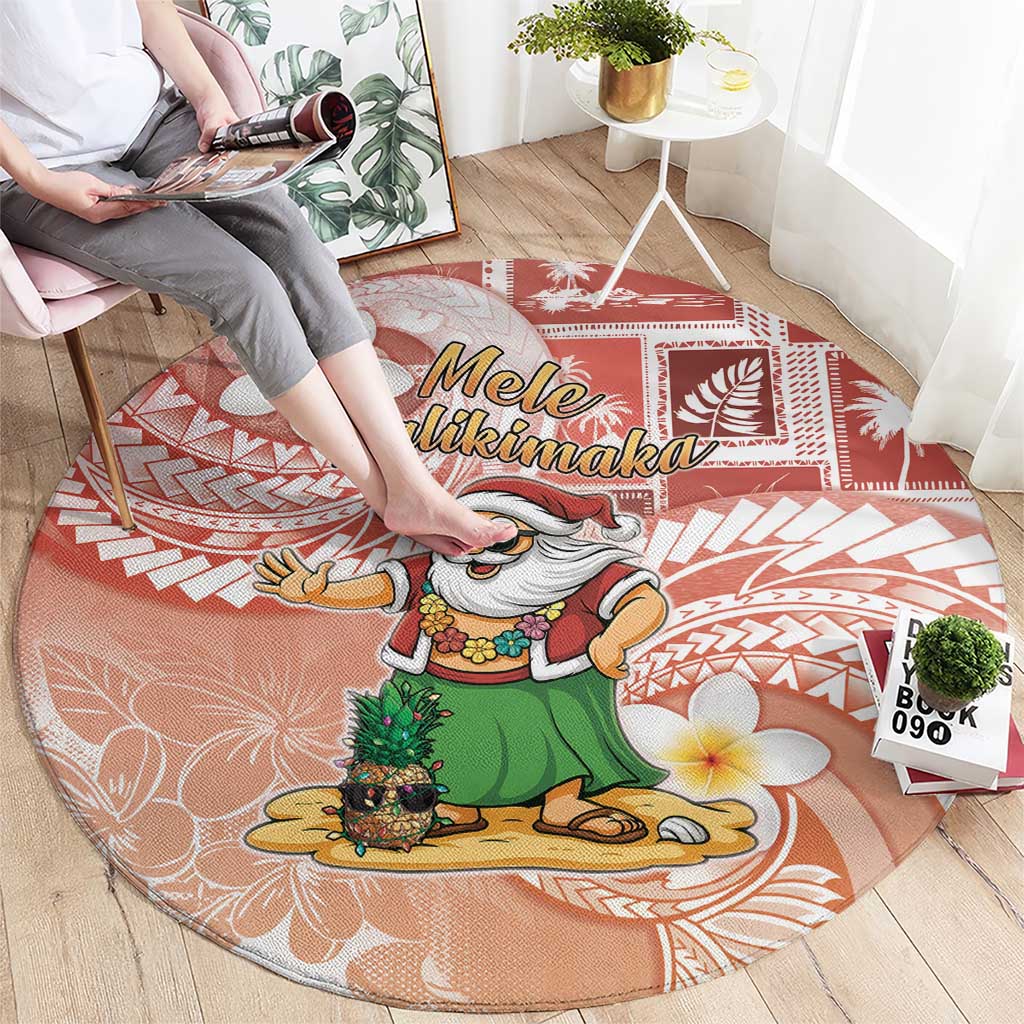 Hawaii Mele Kalikimaka Round Carpet Hula Santa Retro Style Red - Polynesian Pride
