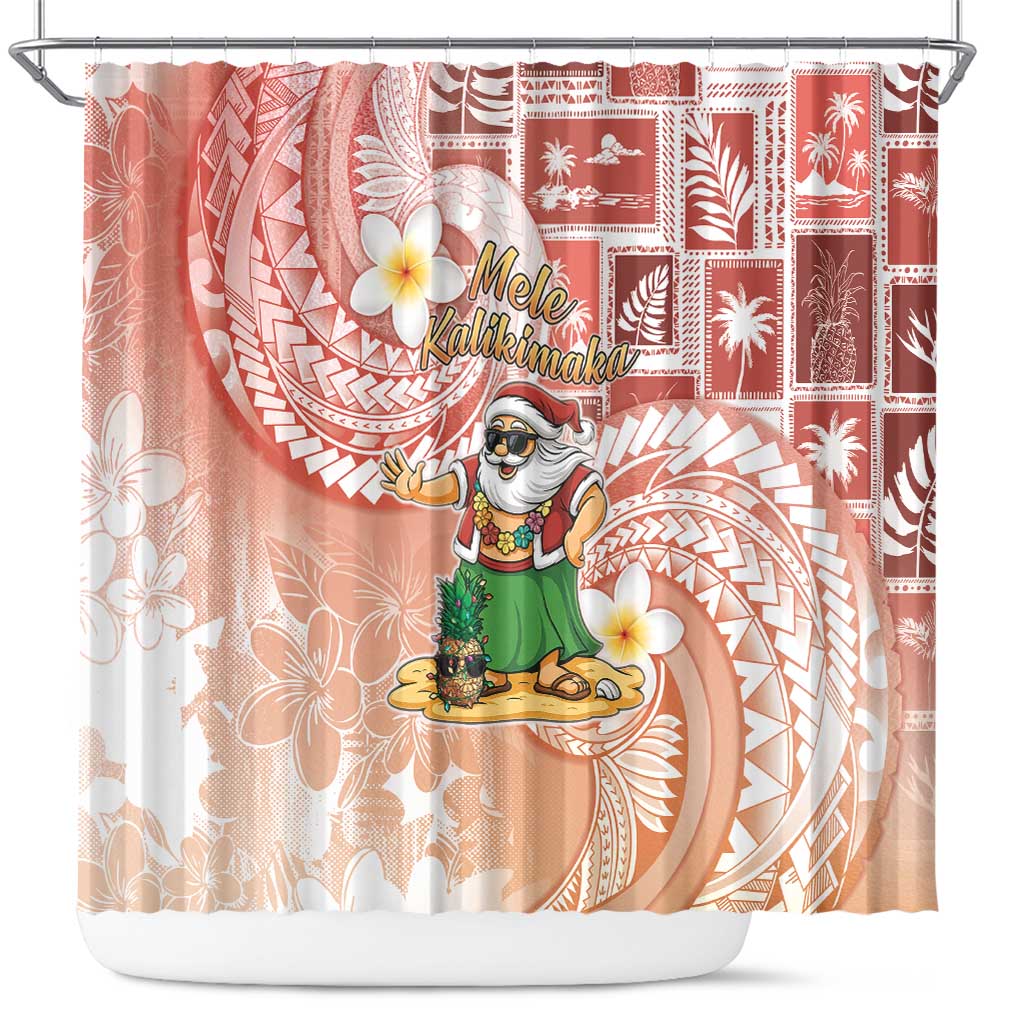 Hawaii Mele Kalikimaka Shower Curtain Hula Santa Retro Style Red - Polynesian Pride