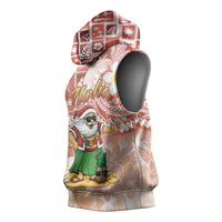 Hawaii Mele Kalikimaka Sleeveless Hoodie Hula Santa Retro Style Red - Polynesian Pride