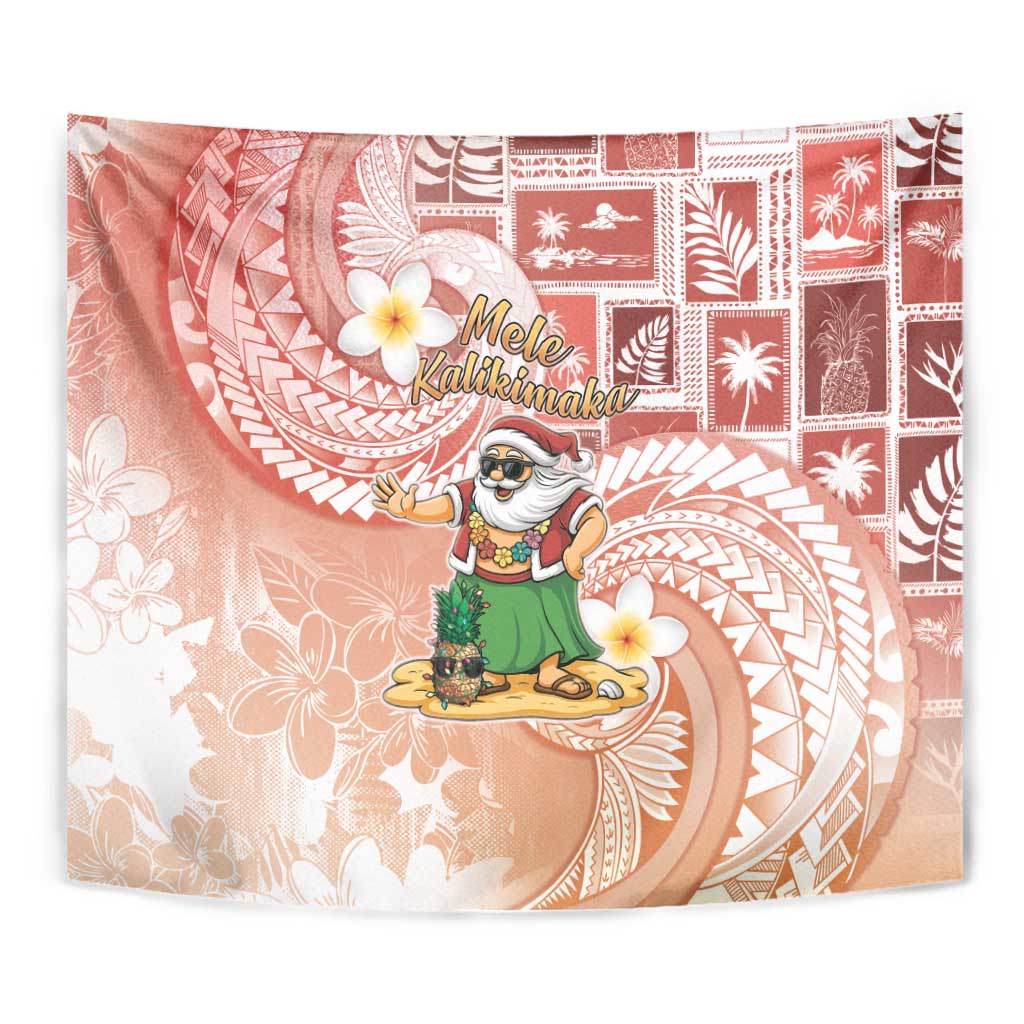 Hawaii Mele Kalikimaka Tapestry Hula Santa Retro Style Red - Polynesian Pride