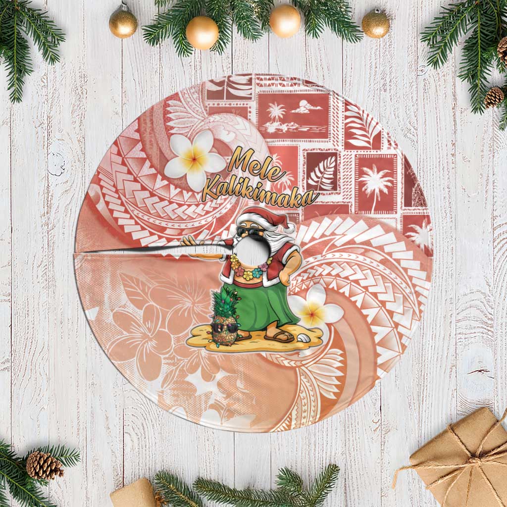 Hawaii Mele Kalikimaka Tree Skirt Hula Santa Retro Style Red - Polynesian Pride