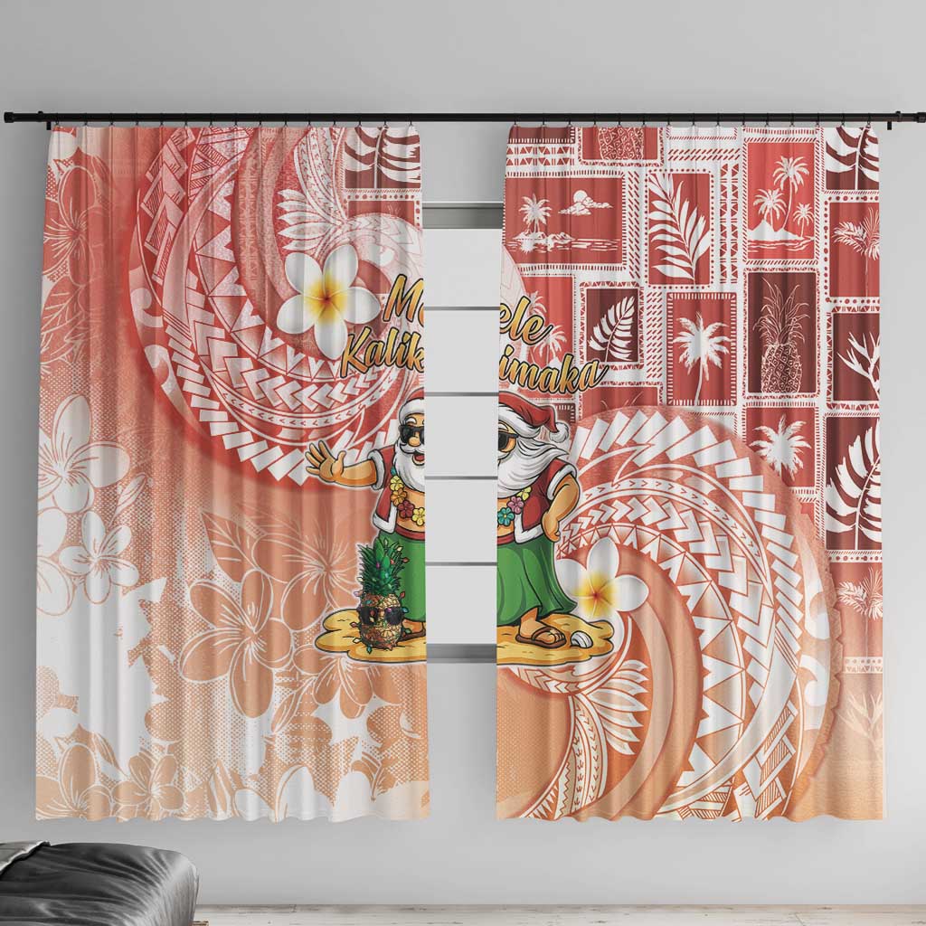 Hawaii Mele Kalikimaka Window Curtain Hula Santa Retro Style Red - Polynesian Pride