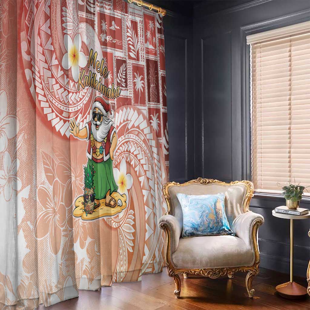 Hawaii Mele Kalikimaka Window Curtain Hula Santa Retro Style Red - Polynesian Pride