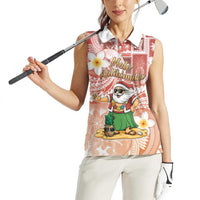 Hawaii Mele Kalikimaka Women Sleeveless Polo Shirt Hula Santa Retro Style Red - Polynesian Pride