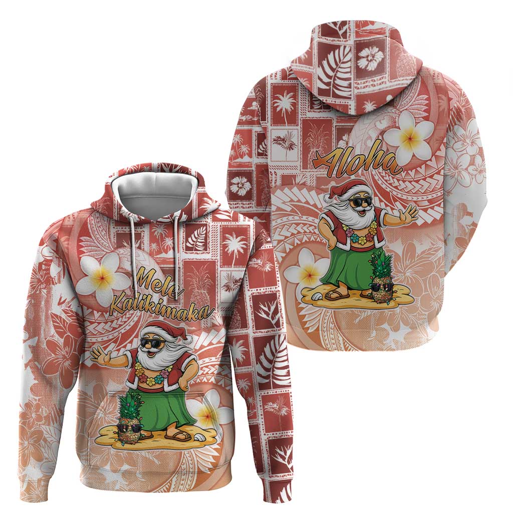 Hawaii Mele Kalikimaka Zip Hoodie Hula Santa Retro Style Red - Polynesian Pride