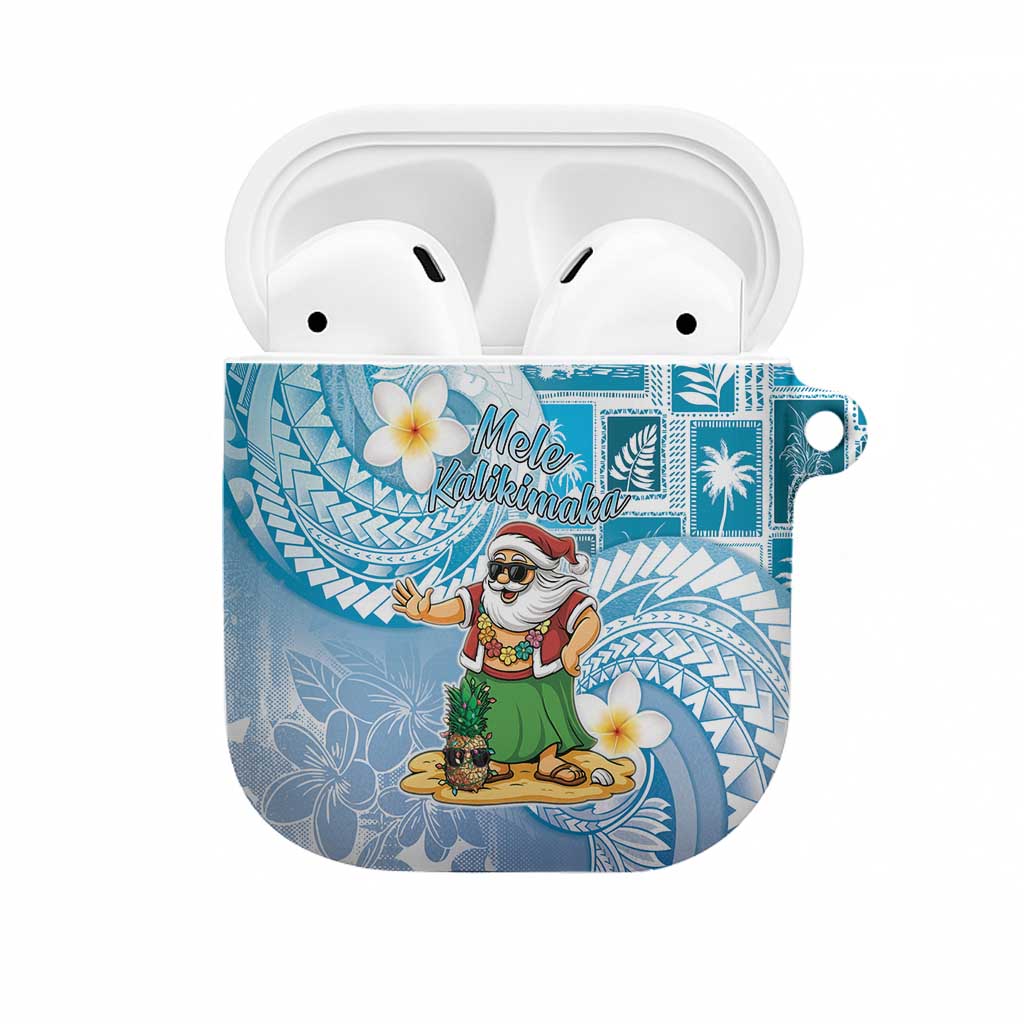Hawaii Mele Kalikimaka AirPods Case Hula Santa Retro Style Blue - Polynesian Pride