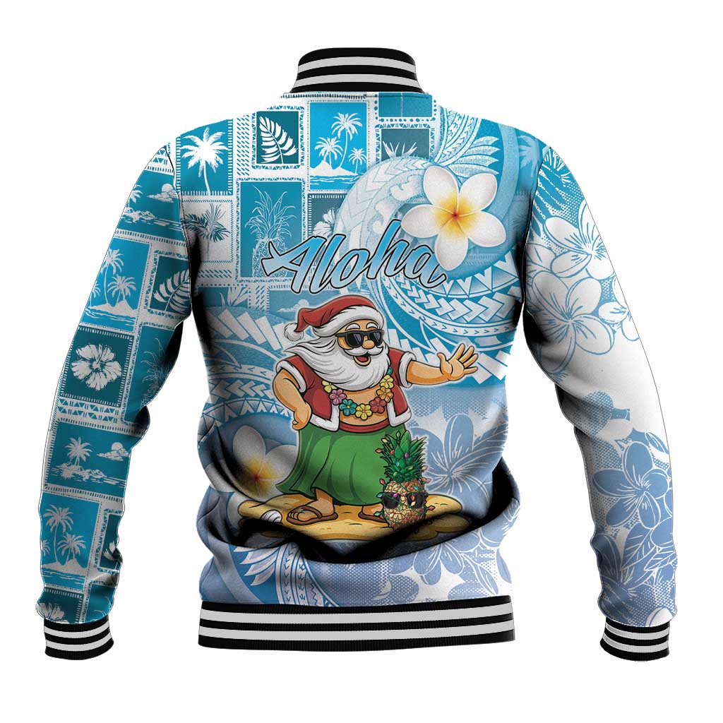 Hawaii Mele Kalikimaka Baseball Jacket Hula Santa Retro Style Blue - Polynesian Pride