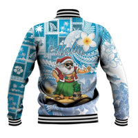 Hawaii Mele Kalikimaka Baseball Jacket Hula Santa Retro Style Blue - Polynesian Pride