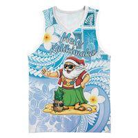 Hawaii Mele Kalikimaka Basketball Jersey Hula Santa Retro Style Blue - Polynesian Pride