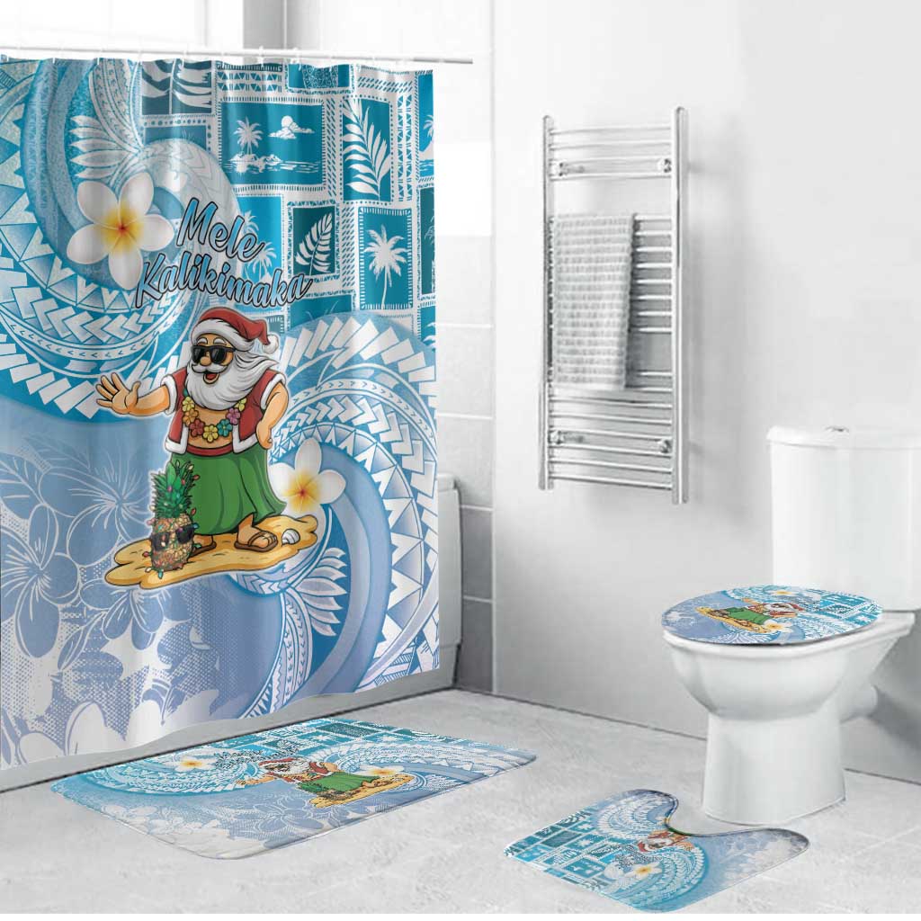Hawaii Mele Kalikimaka Bathroom Set Hula Santa Retro Style Blue - Polynesian Pride