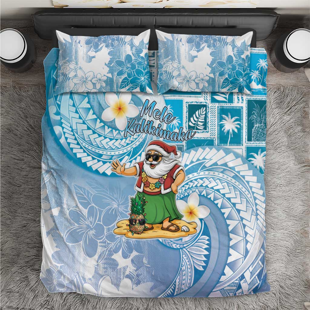 Hawaii Mele Kalikimaka Bedding Set Hula Santa Retro Style Blue - Polynesian Pride