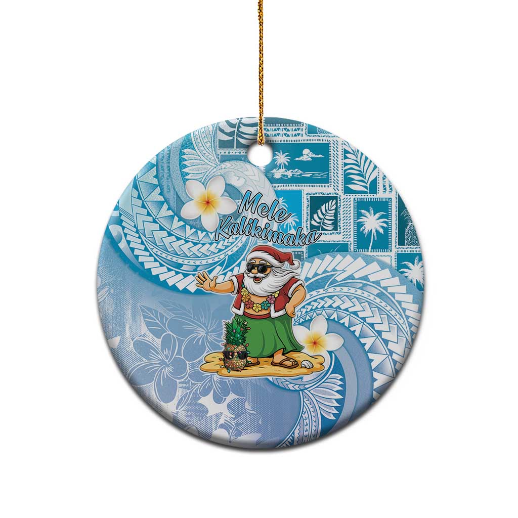 Hawaii Mele Kalikimaka Ceramic Ornament Hula Santa Retro Style Blue - Polynesian Pride