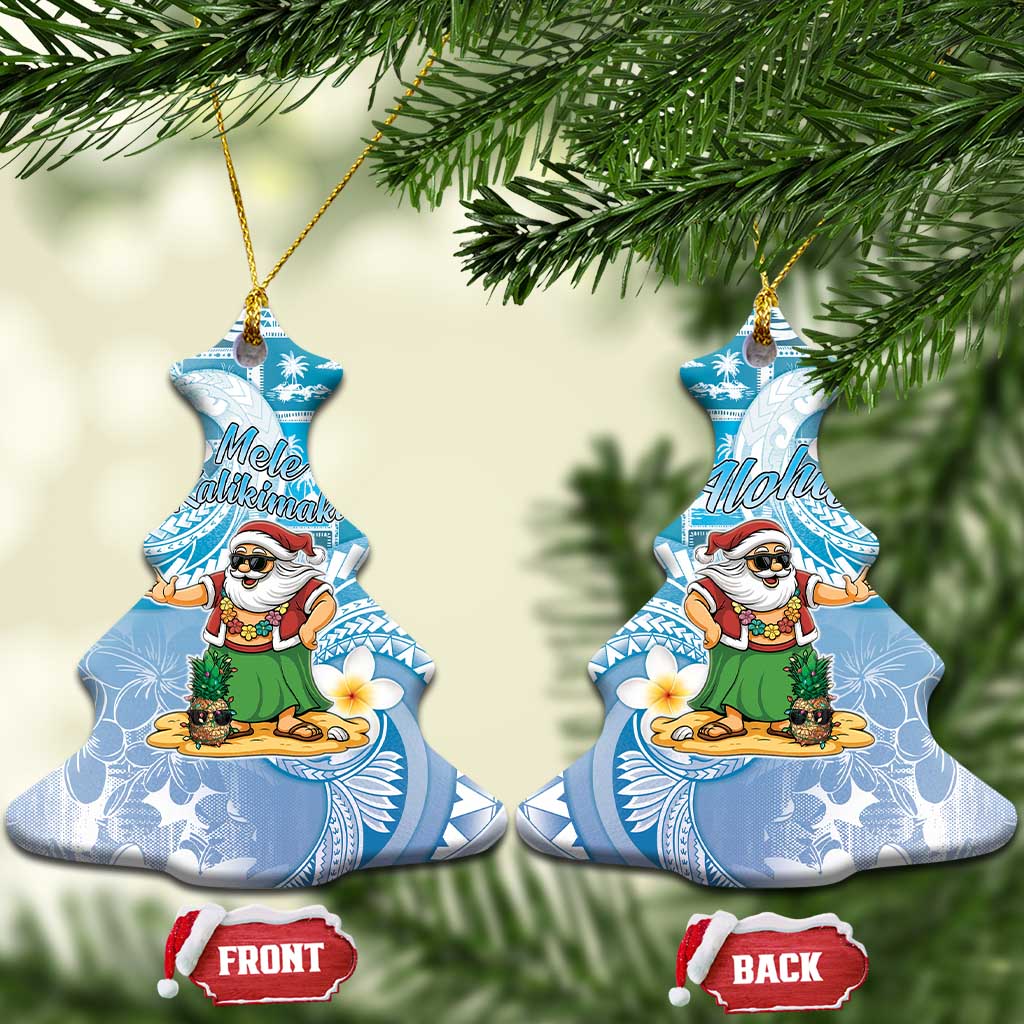 Hawaii Mele Kalikimaka Ceramic Ornament Hula Santa Retro Style Blue - Polynesian Pride