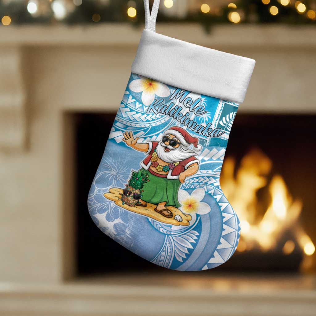 Hawaii Mele Kalikimaka Christmas Stocking Hula Santa Retro Style Blue - Polynesian Pride